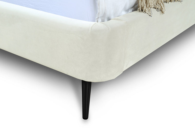 Heather Mid-Century Modern Velvet Upholstered Queen Bed in Cream and Black