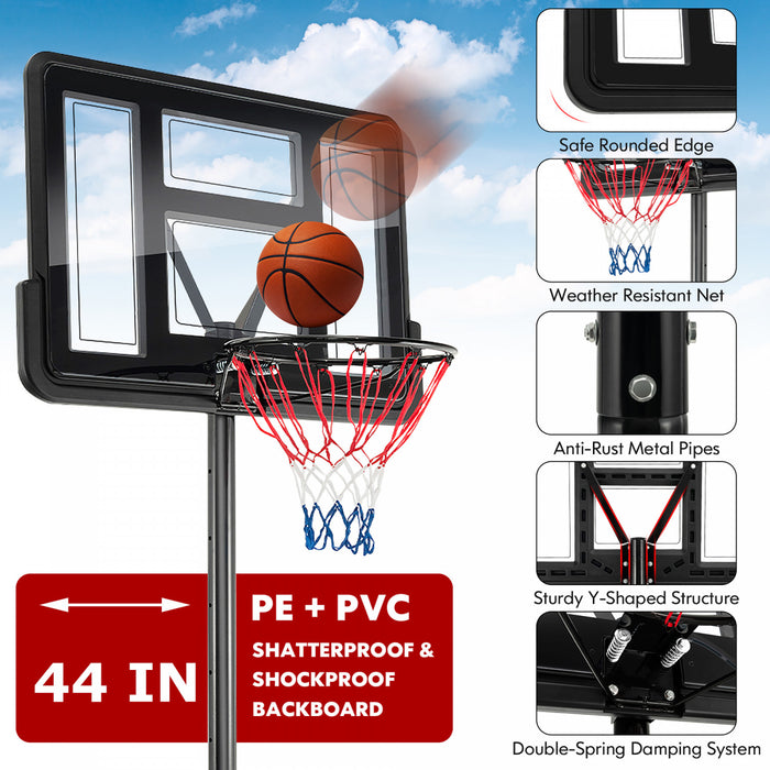 Costway 4.25-10ft Portable Adjustable Basketball Hoop System With 44\" Backboard 2 Nets
