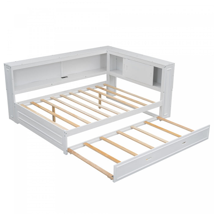 Diana Wood Full Daybed With Storage Shelves, Usb, Led, White