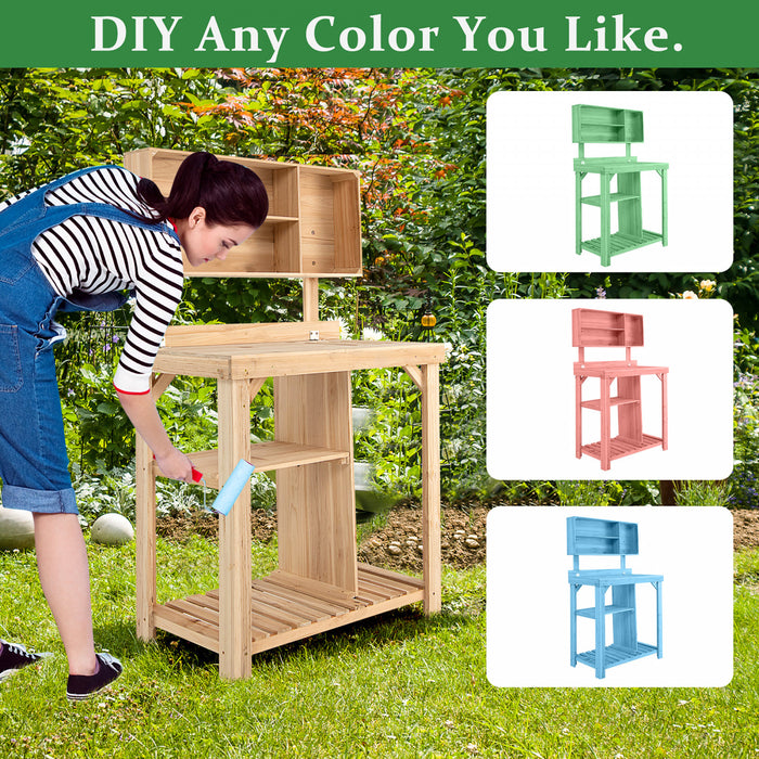Costway Garden Potting Table Outdoor Potting Bench Wooden Workstation W/storage Shelf