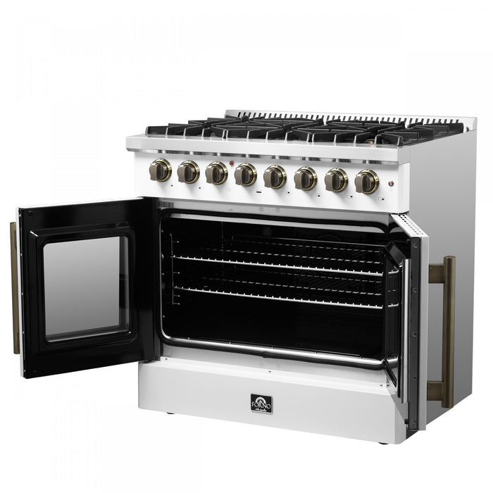 Forno Galiano 36\" French Door Dual Fuel Range, White, 5.36 cu. ft. - FFSGS6356-36WHT