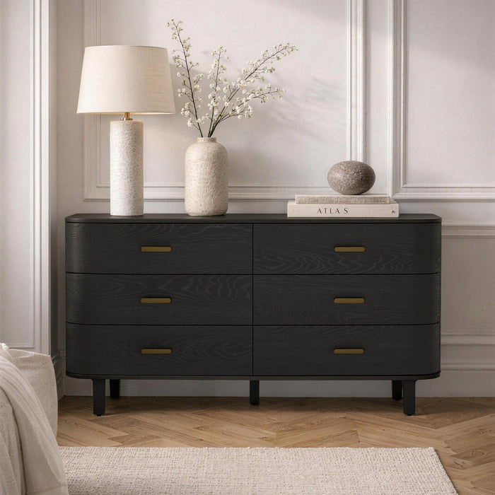Solara Contemporary 68\" Solid Wood Dresser in Black (6-Drawer)