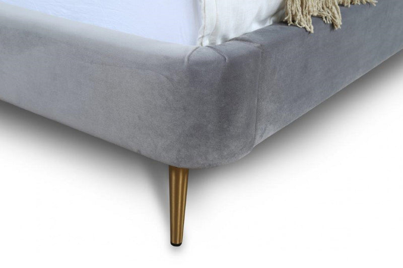 Heather Mid-Century Modern Velvet Upholstered Full Bed in Gray and Gold