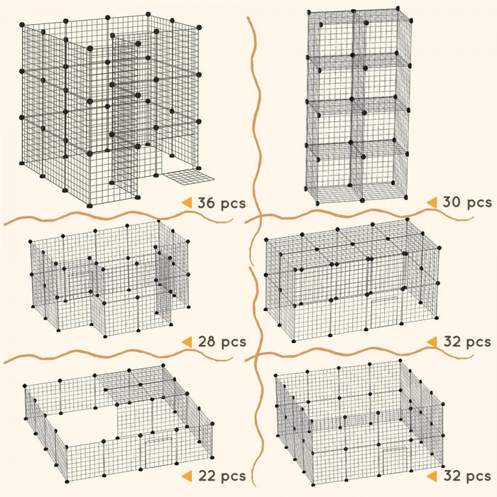 Pawhut 36 Pcs Metal Mesh Pet Playpen Portable Diy Small Animal Cage House Kennel Crate Fence With Mallet Connectors And Cable Ties