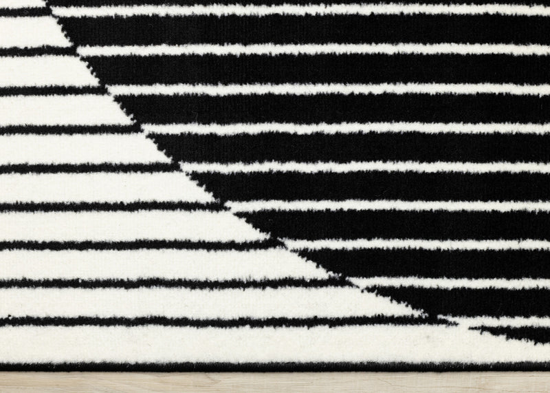 Florence Black White Stripes and Hollow Circle Modern Design, 7'6\" x 9'6\" Indoor Area Rug