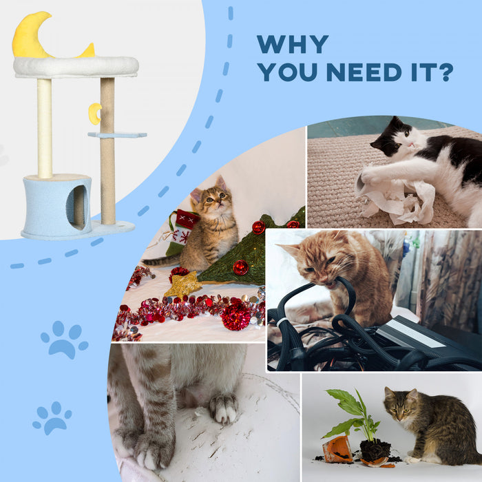 Pawhut 41\" Lovely Cat Tree For Indoor Cats With Teddy Fleece House And Bed, Kitten Tower With Scratching Post, Hanging Moon Shaped Toy, Star Platform, Blue
