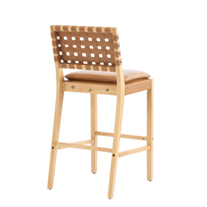Philip Modern Rubber Wood Bar Stool Set of 2 with Woven Back Support,Natural