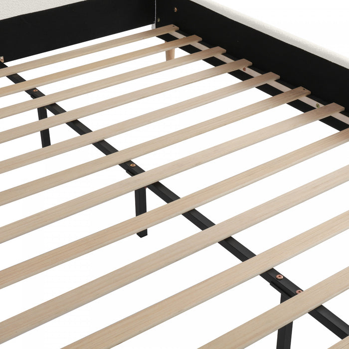 Jeffrey Upholstered Bed with Boucle Wingback Headboard,King Size - White