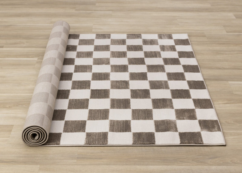 Leopold Checkered Brown White Geometric Area Rug - 7'10\" x 10'6\"