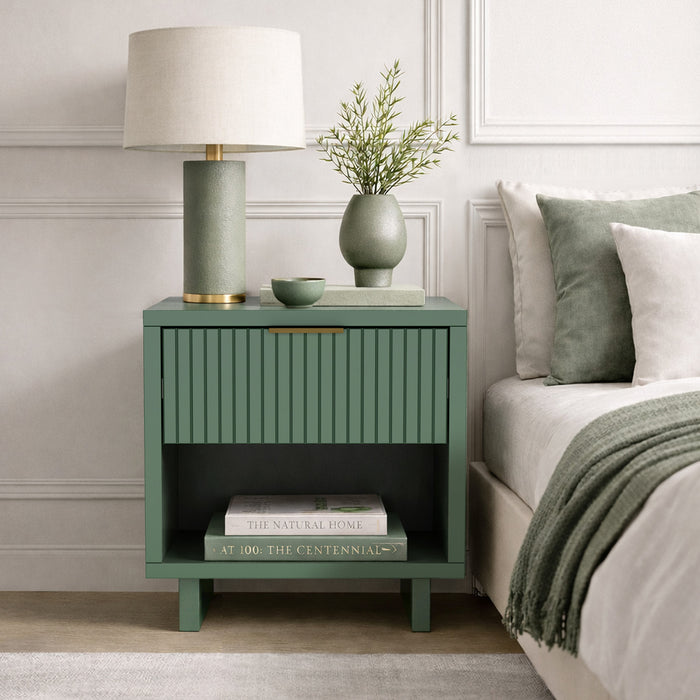Elara Contemporary 18\" Solid Wood Nightstand in Sage Green (1-Drawer)