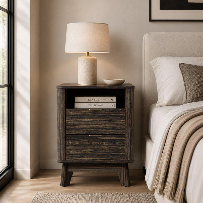 Orlen Mid-Century Modern 2-Drawer Multi-Purpose Nightstand & End Table in Jacobean Walnut