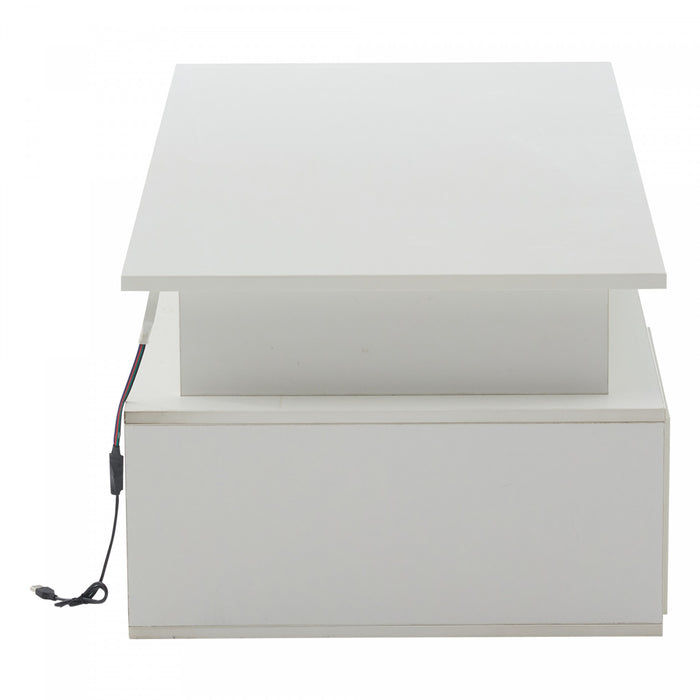 Daniel Coffee Table with LED Lights and Storage Drawers,White