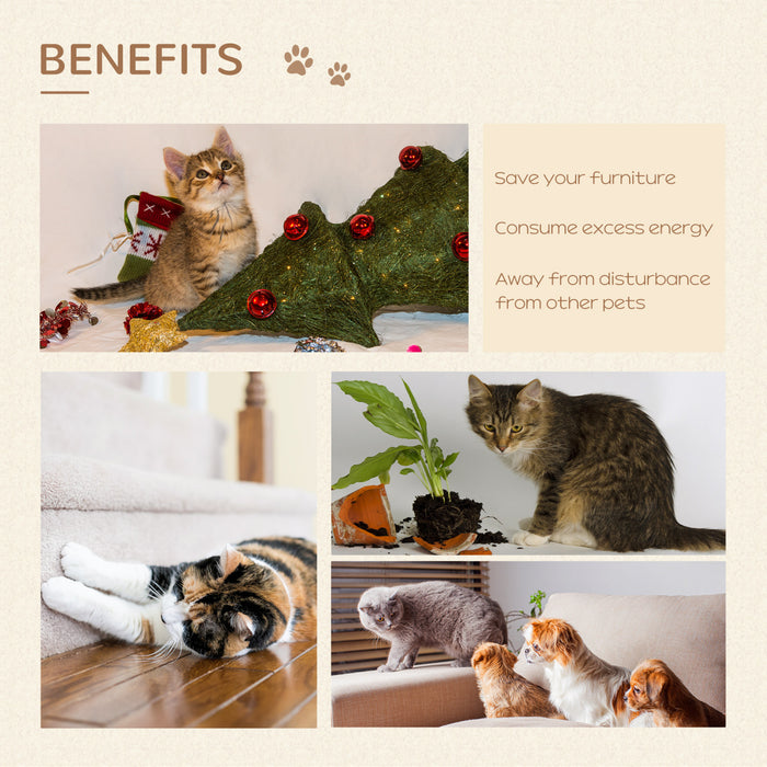 Pawhut Cat Tree 5pcs Pet Wall-mounted Climbing Frame Shelf Set Kitten Perch Activity Center With Hammock, Scratching Post, Jumping Platform, Condo Light Brown