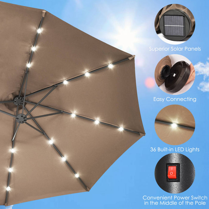 Costway 15Ft Patio Double-Sided Solar LED Market Umbrella Crank Base Tan
