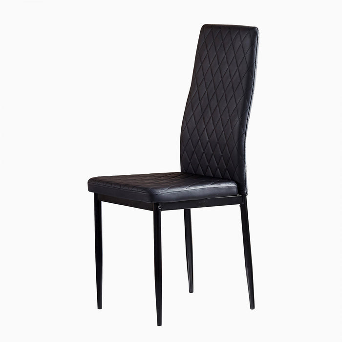 Ava Modern Diamond Grid Pattern Dining Chair Set (6-Pack) with Fireproof Leather and Metal Frame,Black