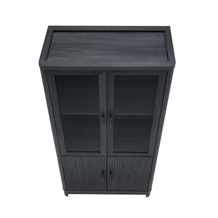 Jodie Mid-Century Modern 31\" Bookcase Cabinet in Charcoal Gray (6-Shelf) - Set of 3