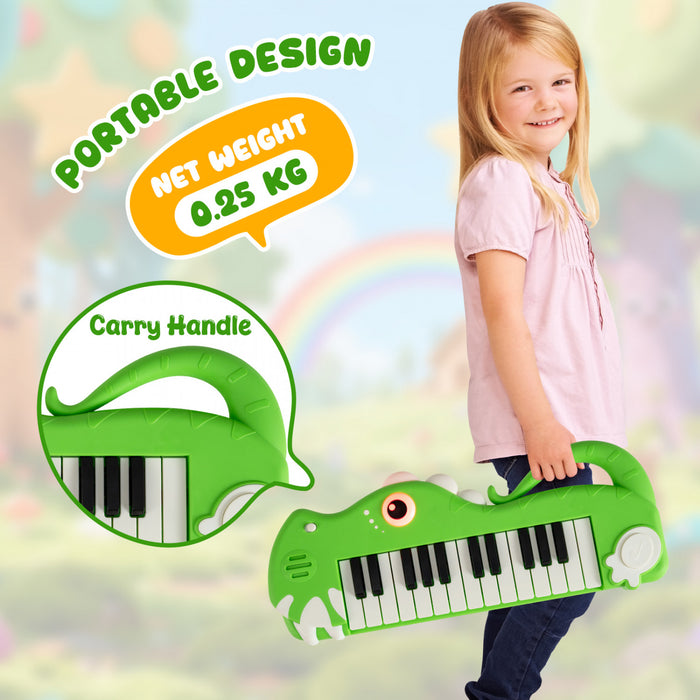 Costway 25-Key Kids Piano Keyboard Dinosaur Shape Toy Digital Piano with Built-in Music & Light Green