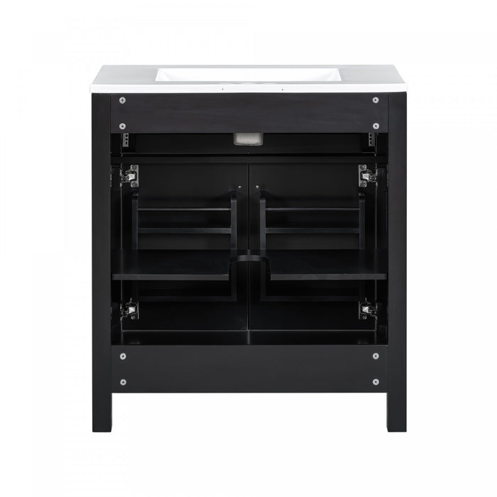 Baker 30 Inch Modern Bathroom Vanity with Ceramic Sink & Storage Cabinet, Black