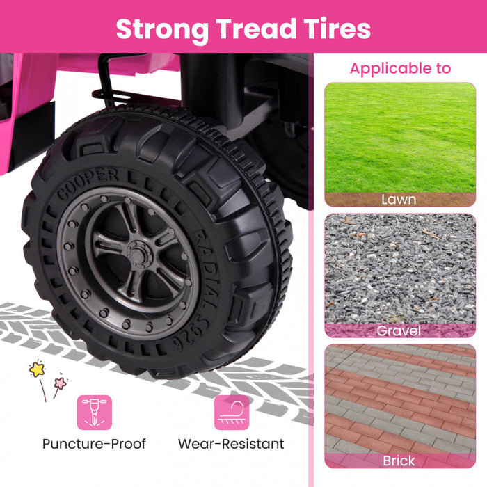 Costway Kids Ride On Electric Atv 6v 4-wheeler Quad Car With One-button Start Tread Tires Pink