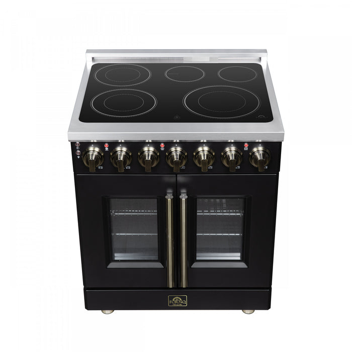 Forno Massimo 30 Inch French Door Electric range, 5 radiant burners, 4.32 cu.ft., Black - FFSEL6955-30BLK Electric Range