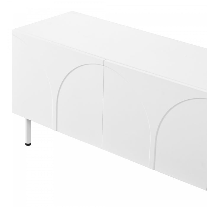 Serene 70.8 Inch Modern TV Cabinet with Curved Line Doors and Metal Legs, White