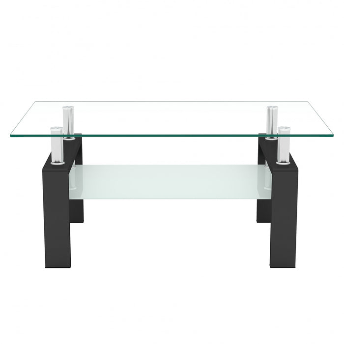 Liam Modern Rectangle Clear Tempered Glass Coffee Table,Black