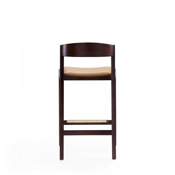 Klismos Mid-Century Modern Wood Upholstered Counter Stool in Camel - Set of 3