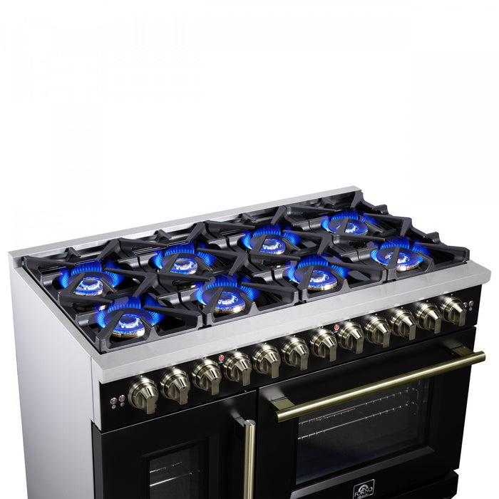 Forno Capriasca 48\" French Door Dual Fuel Range, Black, 6.58 cu. ft. - FFSGS6387-48BLK