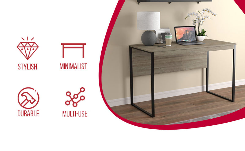 47” Computer Desk - Dark Taupe With Black Metal Base