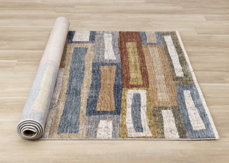 Macey Modern Grey Blue Red Sophisticated Area Runner - 2'0\" x 7'10\"