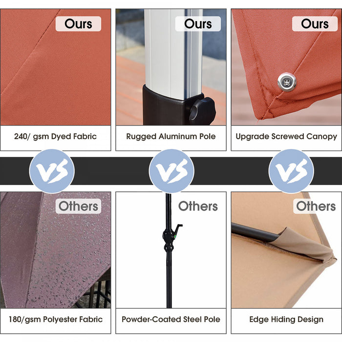 Costway 10Ft Square Patio Offset Cantilever Umbrella 360 Degree Tilt Aluminum Brick Red