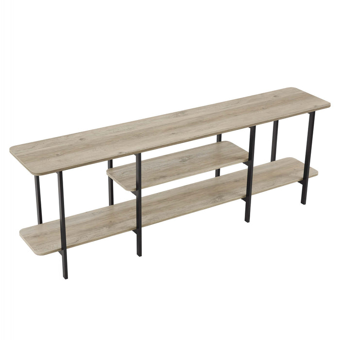 Celine Contemporary Modern 71\" Console Table in Rustic Gray (3-Shelf)