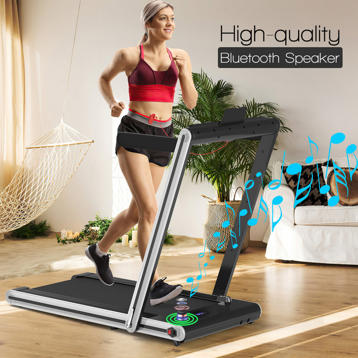Costway 2-in-1 Folding Treadmill 2.25hp Jogging Machine W/ Dual Led Display Silver