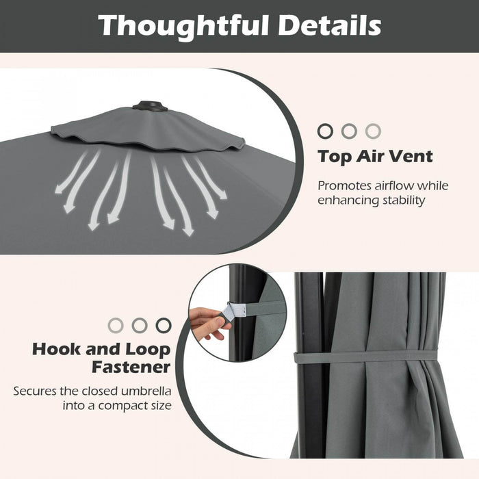Costway 9 FT Patio Cantilever Umbrella with Sun-Protective Canopy, Top Air Vent Cross Base Gray