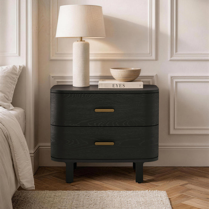 Solara Contemporary 30\" Solid Wood Nightstand in Black (2-Drawer)
