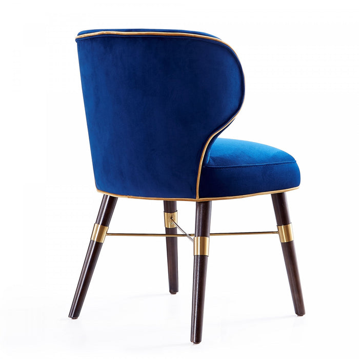 Strine Modern Wood Upholstered Dining Chair in Blue and Gold - Set of 2