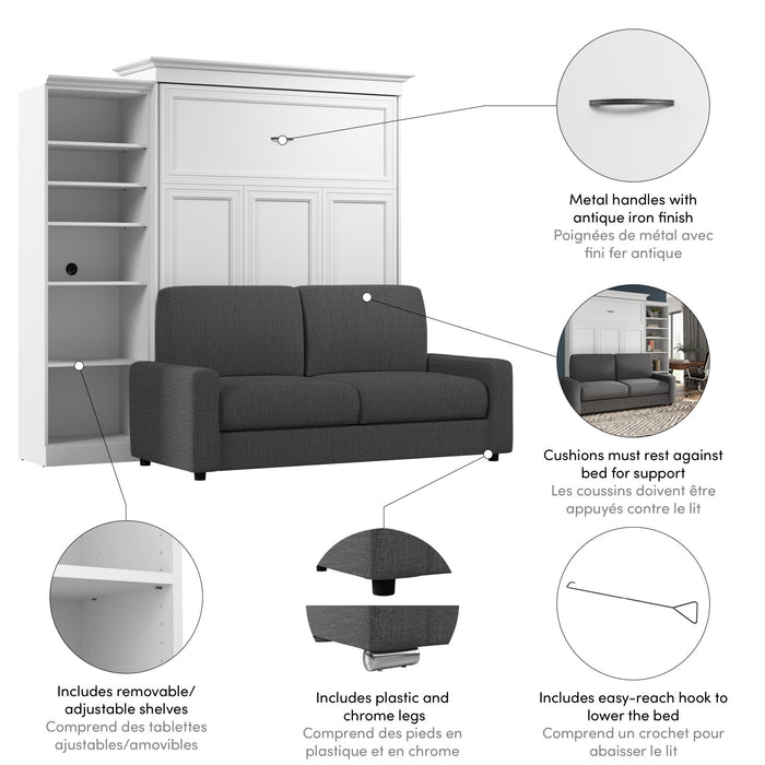 Bestar Versatile Queen Murphy Bed with Sofa and Closet Organizer (97 W) - White