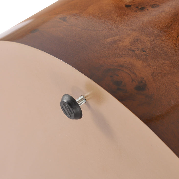 Sage 31.5 Inch Modern Round Burl Veneer Coffee Table with Drum Pedestal Base, Brown