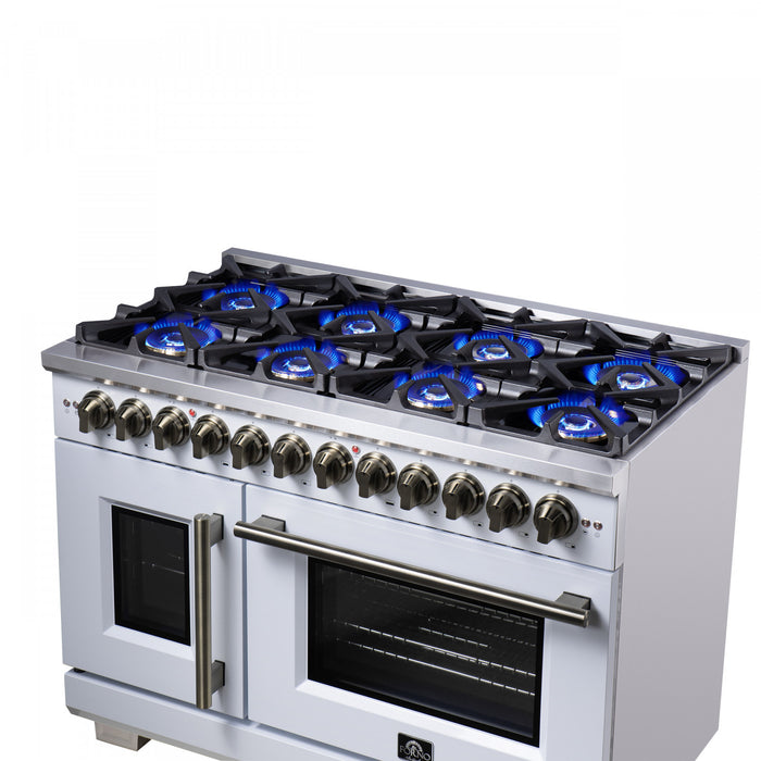 Forno Capriasca 48\" French Door Dual Fuel Range, White, 6.58 cu. ft. - FFSGS6387-48WHT