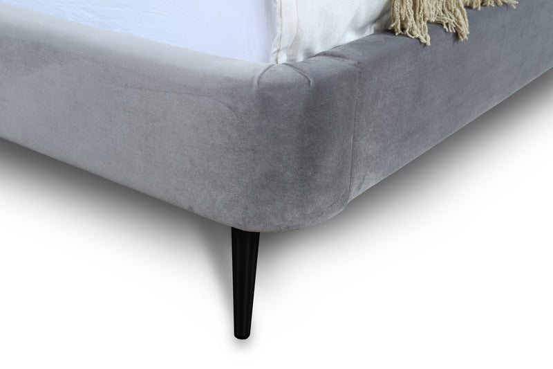 Heather Mid-Century Modern Velvet Upholstered Queen Bed in Gray and Black