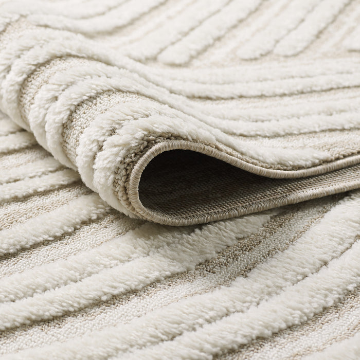 Quinto Brushed Beige Waves Shag Area Rug - 2'7\" x 8'
