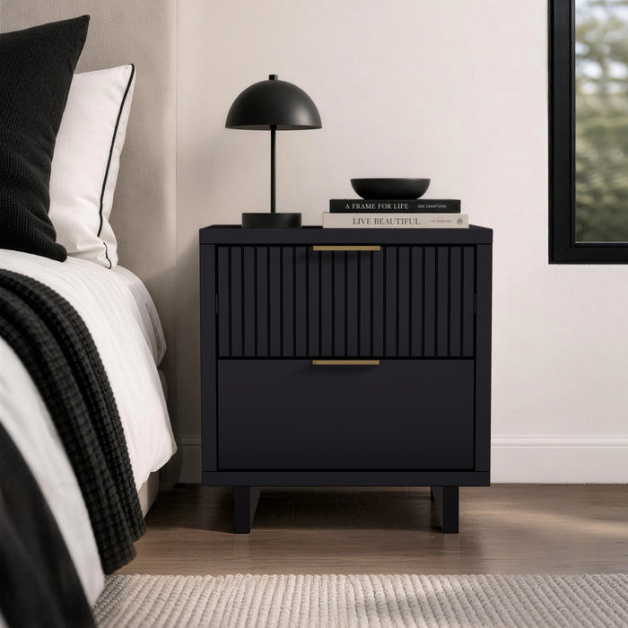 Elara Contemporary 18\" Solid Wood Nightstand in Black (2-Drawer)