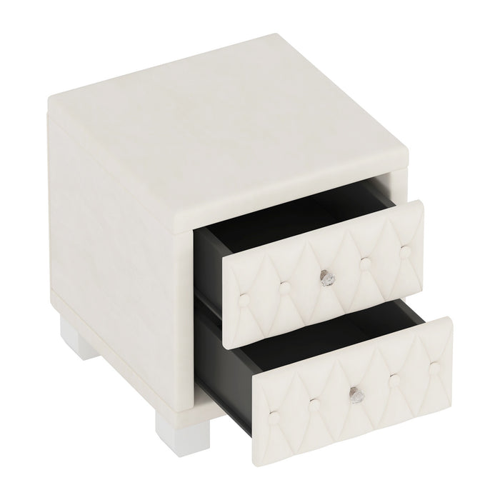 Sophia Elegant Velvet Nightstand with Drawers and Button-Tufted Design,Beige