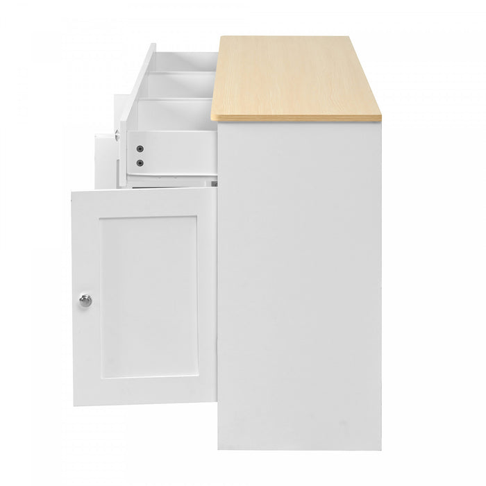 Grace 55.1\" Rustic Wood Buffet Cabinet with Doors and Drawers,White Accent Cabinet