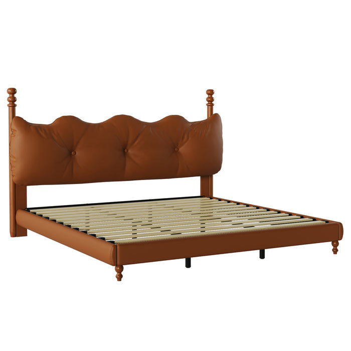 Emma Faux Leather Platform Bed Frame with Headboard,King Size,Brown King Bed