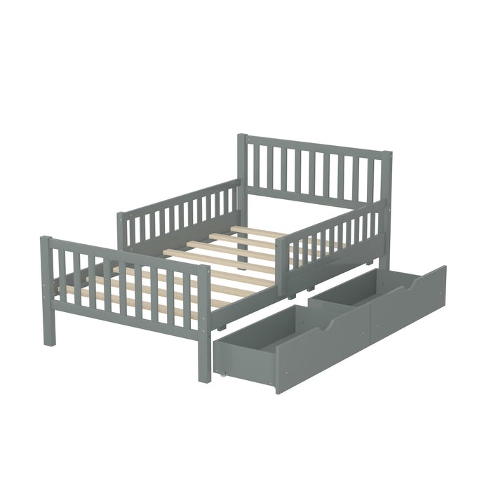 Emma Wood Platform Bed with Guardrails and Storage Drawers,Twin Size - Grey