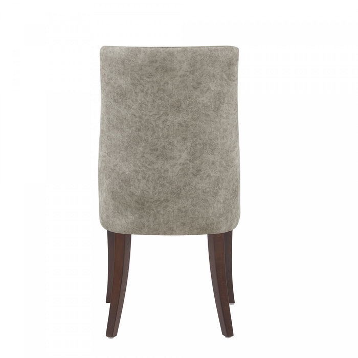 Connie Modern Wood Vegan Leather and Velvet Dining Chair in Taupe - Set of 2