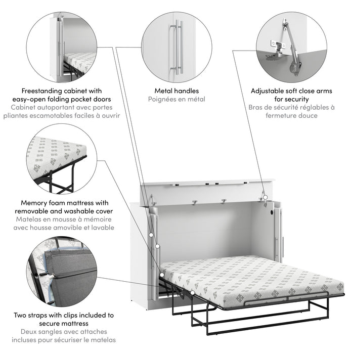 Bestar Pur 69 W Full Cabinet Bed with Mattress - White