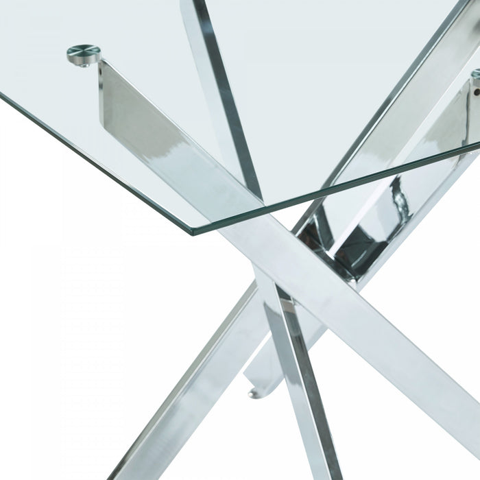Olivia Square Glass Dining Table with Multi-Use Function,Chrome