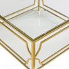 Gleam 33.5 Inch Square Tempered Glass Coffee Table with Geometric Gold Frame and Lower Shelf, Transparent | Gleam Table Basse Carree en Verre Trempe 33.5 po avec Cadre Geometrique Dore et Etagere Inferieure, Transparent